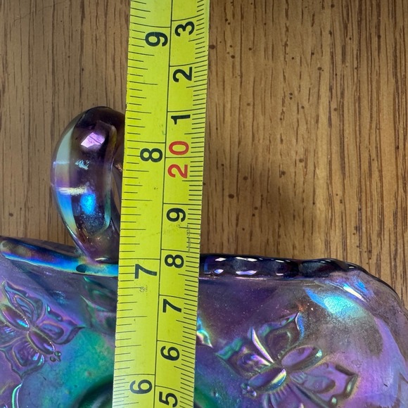 Fenton Iridescent Purple Carnival Glass Candy Dish with Handles Butterfly Rose - Picture 11 of 11